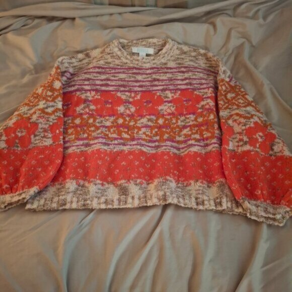 Bunulu Women's Vibrant Multicolor Crew Neck Floral Sweater - Picture 3 of 8